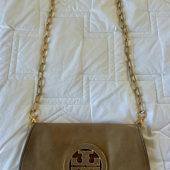 Tory Burch Handbags - Tory Burch Beige Crossbody Bag with Gold Accents